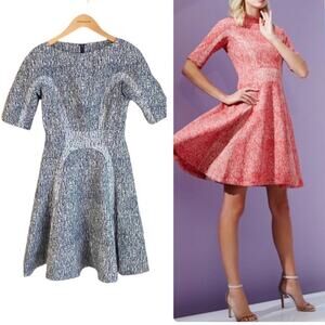 Lela Rose Half-Sleeve Fit-&-Flare Dress Blue